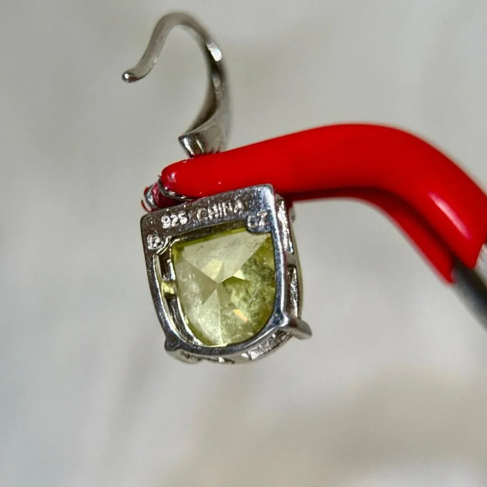 Silver 925 Green Cz Dangle Earrings‎